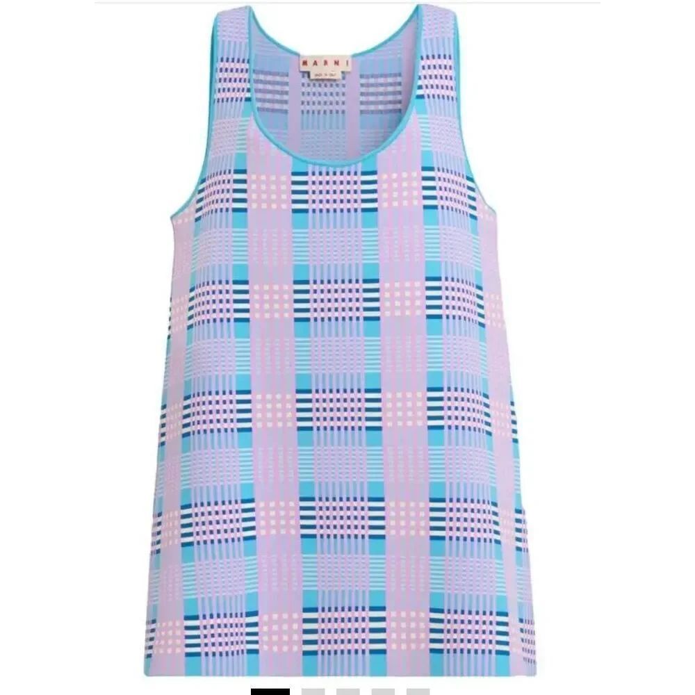 MARNI Jaquard Check Techno Knit Guage 14 Shift Dress in Pink Gummy NWT Size 42/